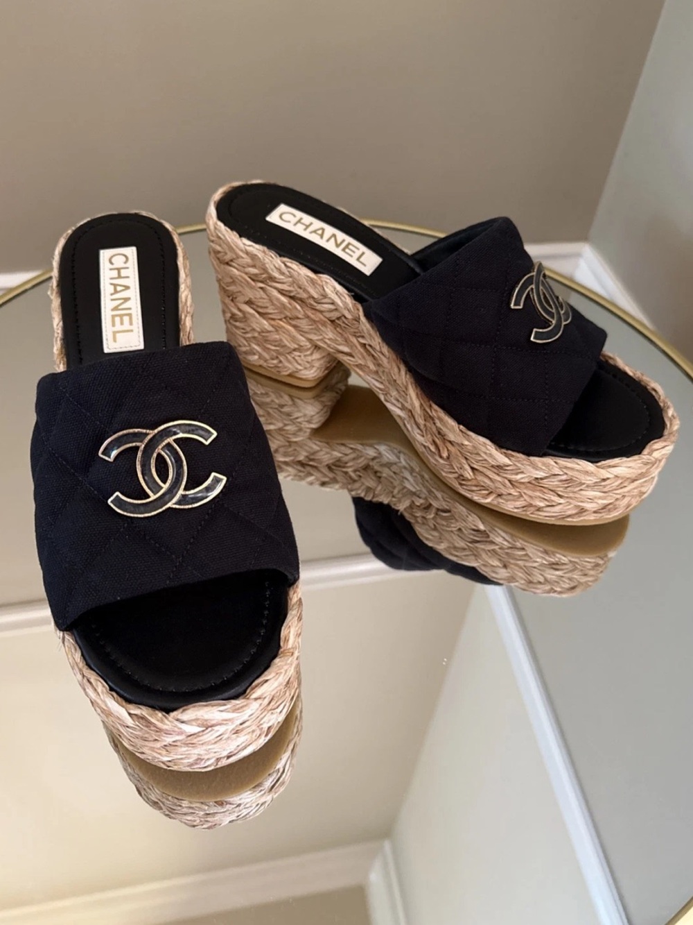 Chanel 25C Platform Raffia CC interlocking logo slides sandal size 37 - Picture 5 of 15